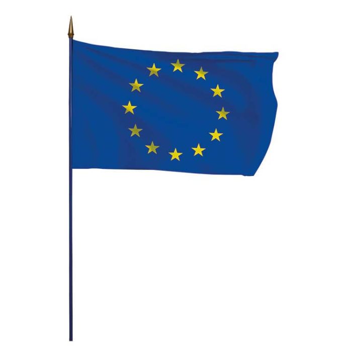 Drapeau Europe / Européen avec hampe en bois bleue - DOUBLET